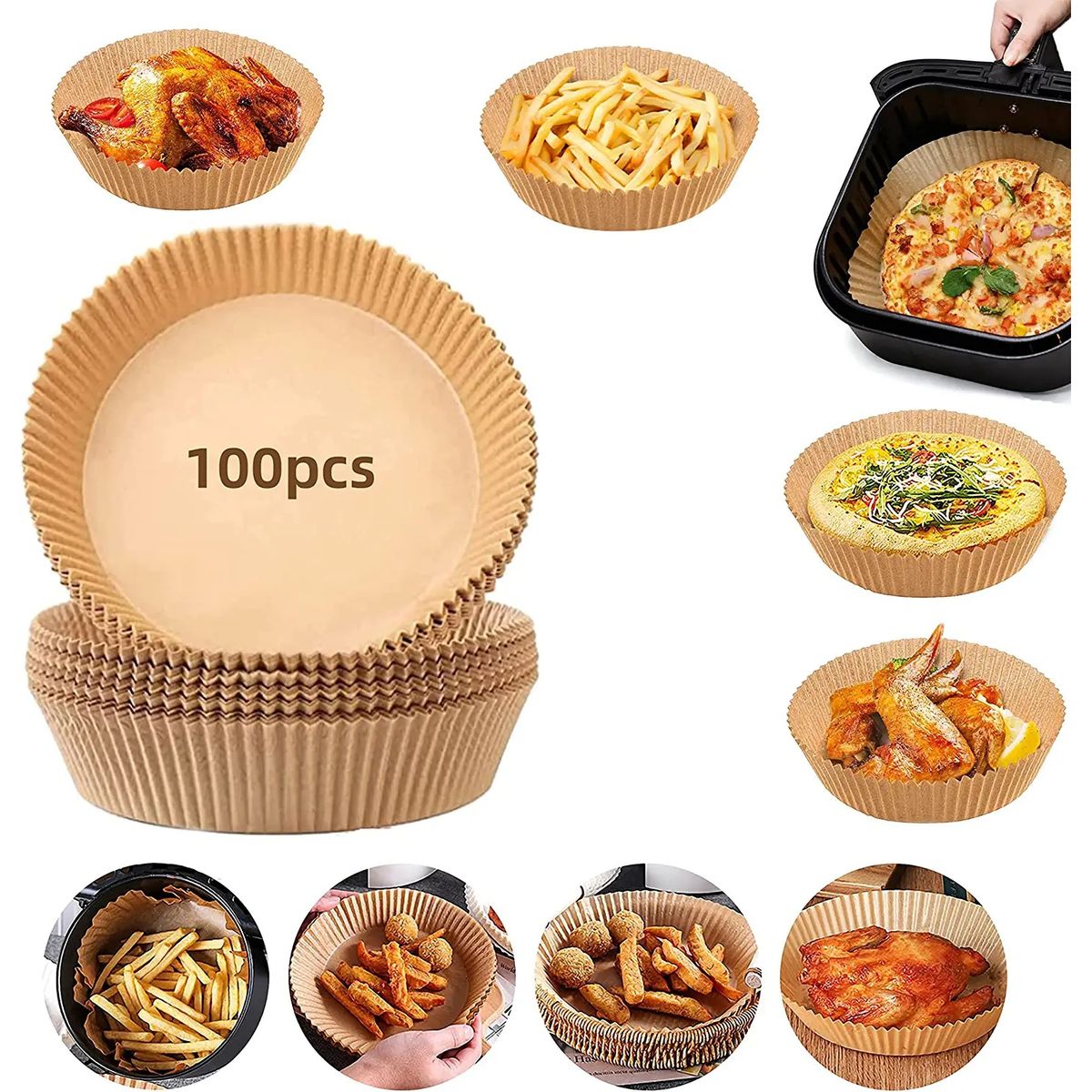GENERICO - Forros Desechables Antiadherente Freidora 100 Pcs Air Fryer
