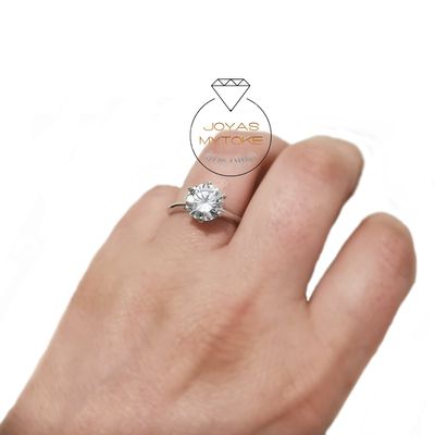 Imagen 2 del producto Anillo Solitario Zircon Plata 925 Compromiso Parejas Novia