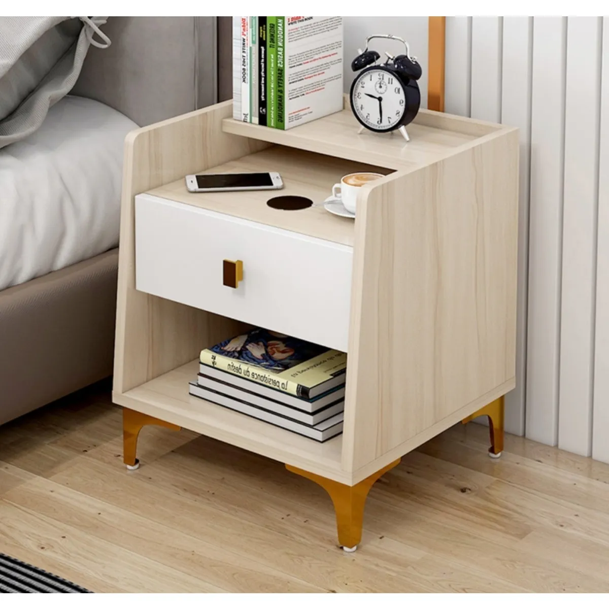 HOMER DESIGN - Velador 2 Niveles Con Cargador Inalambrico 40*34*50 Homer