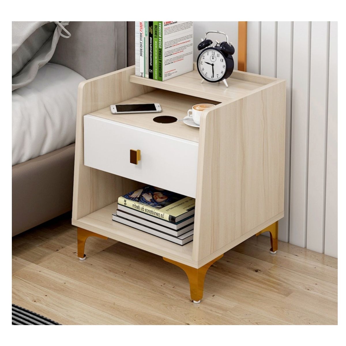 HOMER DESIGN - Velador 2 Niveles Con Cargador Inalambrico 40*34*50 Homer