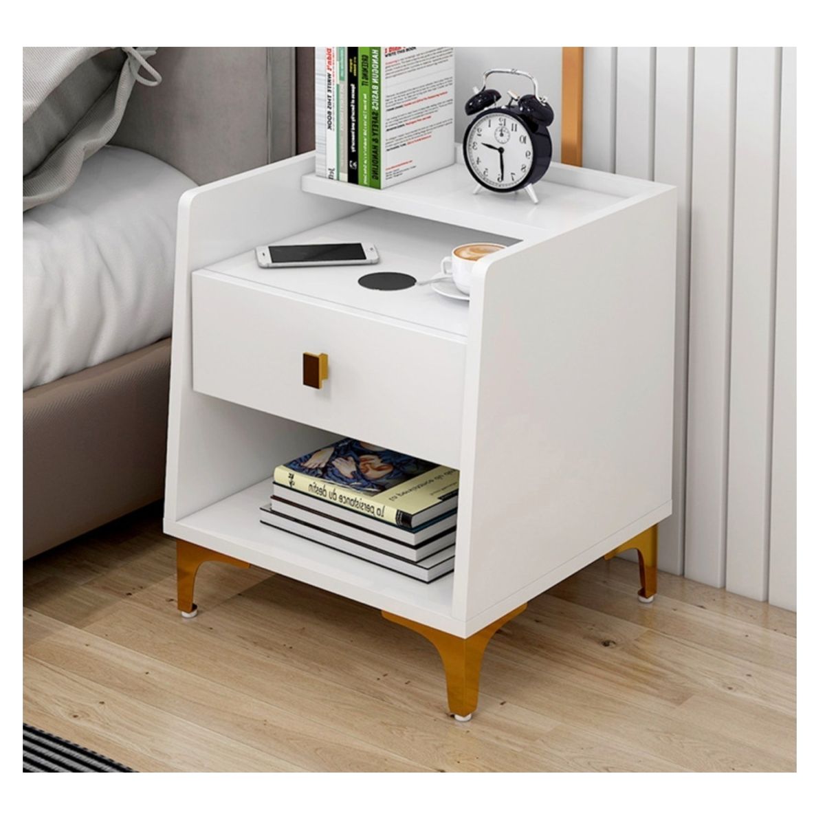 HOMER DESIGN - Velador 2 Niveles Con Cargador Inalambrico 40*34*50 Homer