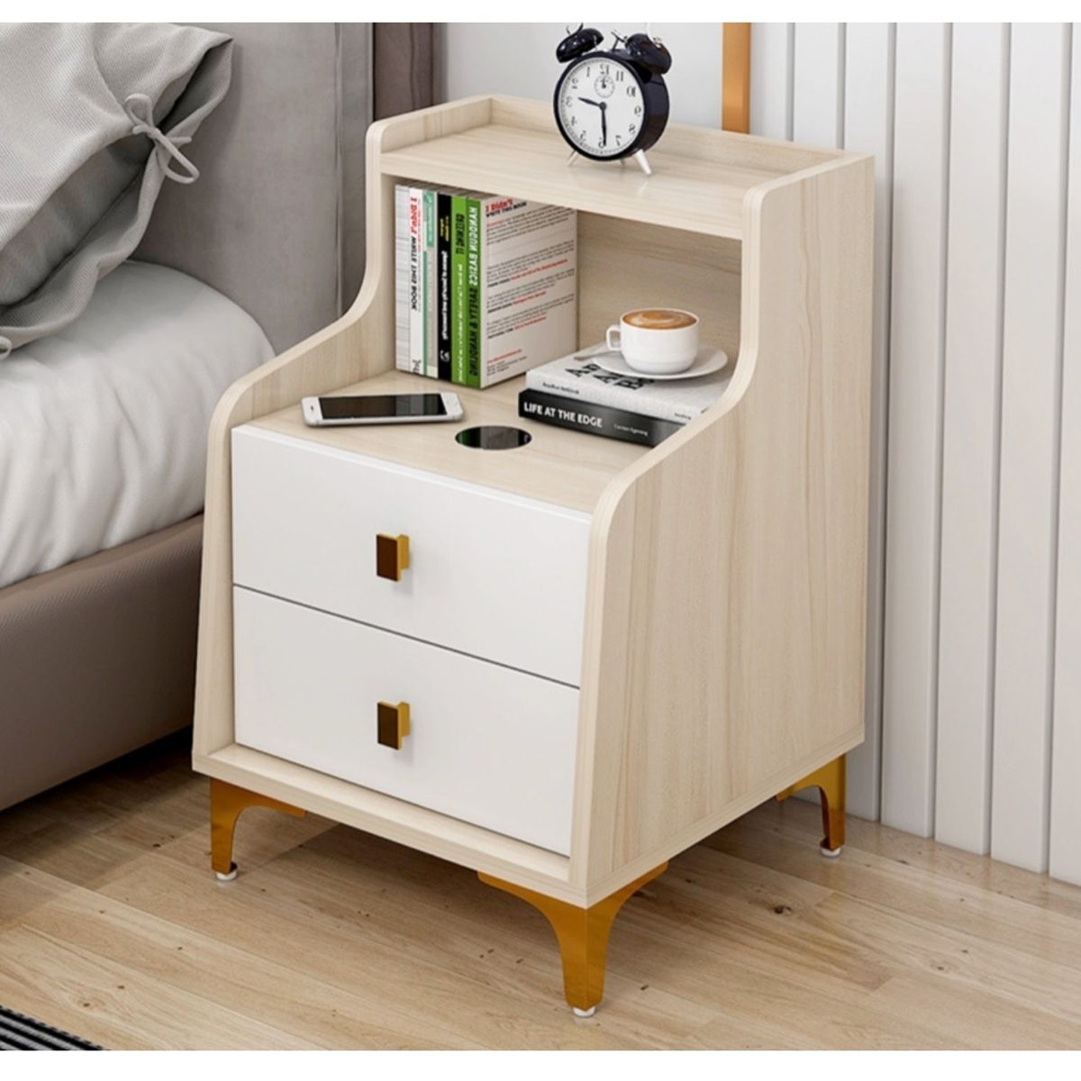 HOMER DESIGN - Velador 2 Niveles Con Cargador Inalambrico 40*34*58 Homer