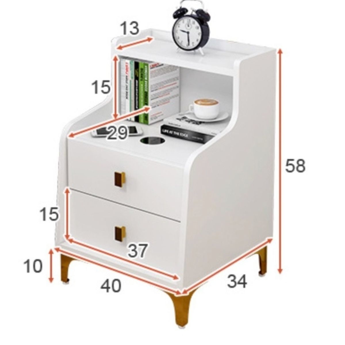 HOMER DESIGN - Velador 2 Niveles Con Cargador Inalambrico 40*34*58 Homer