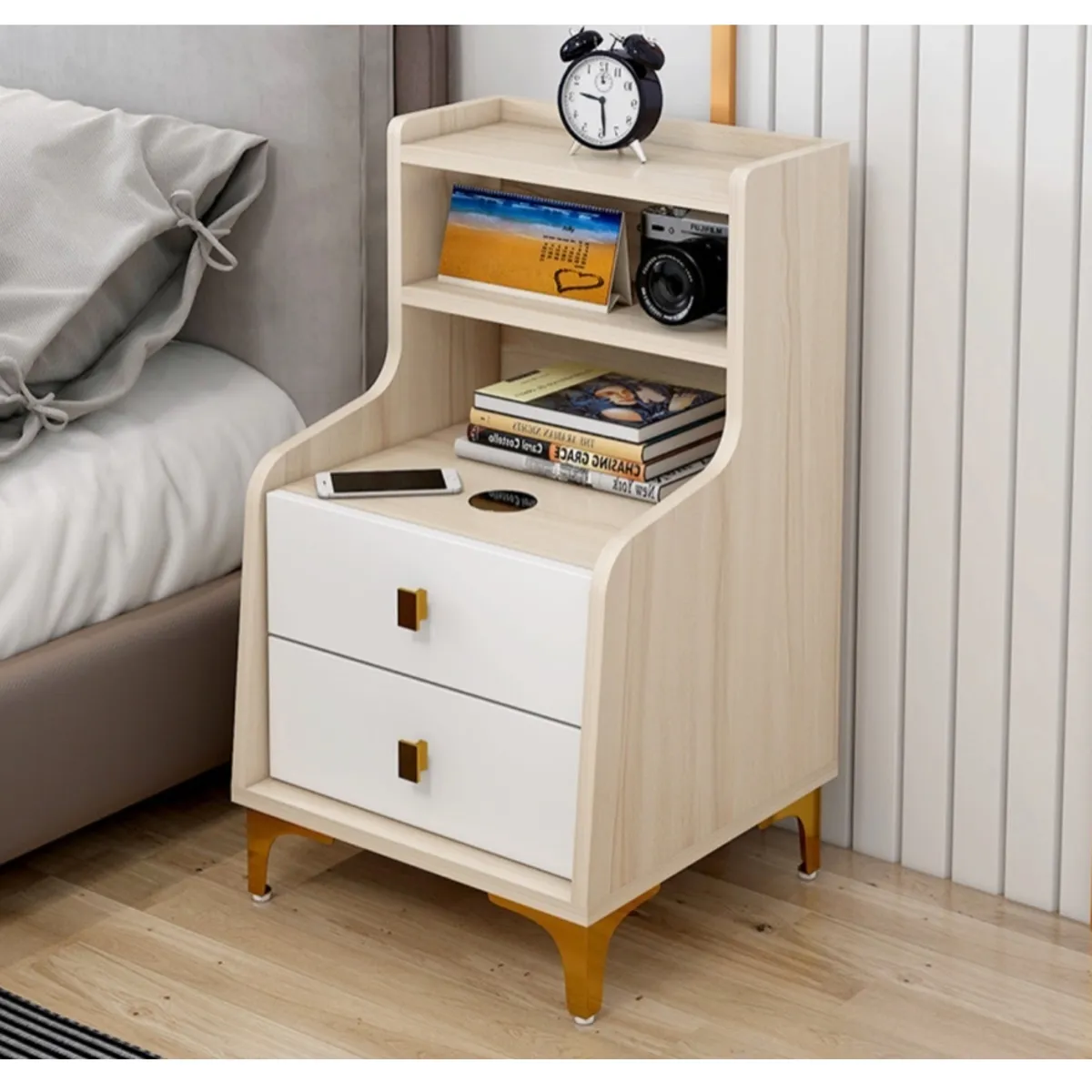 HOMER DESIGN - Velador 2 Niveles Con Cargador Inalambrico  40*34*68 Homer