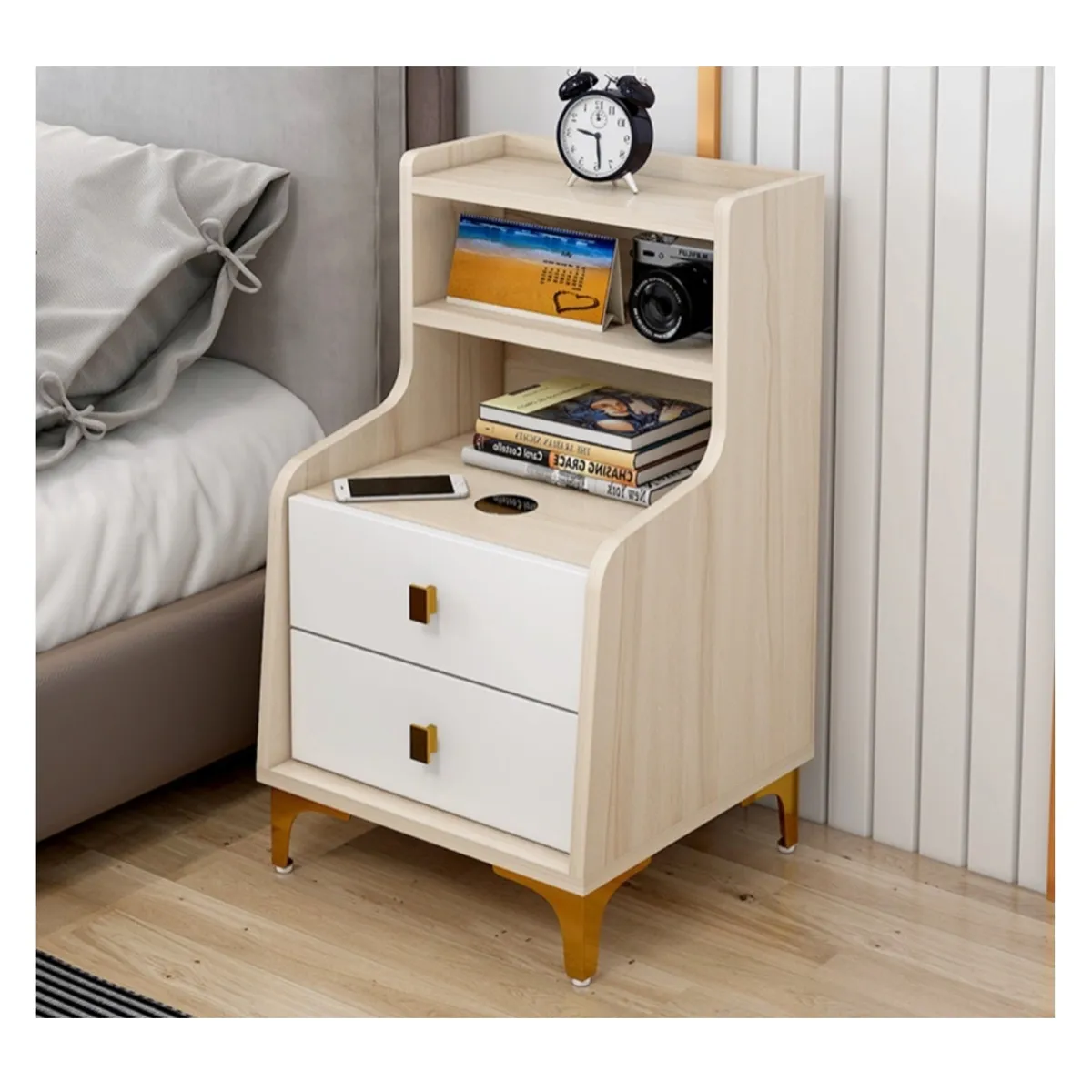 HOMER DESIGN - Velador 2 Niveles Con Cargador Inalambrico  40*34*68 Homer