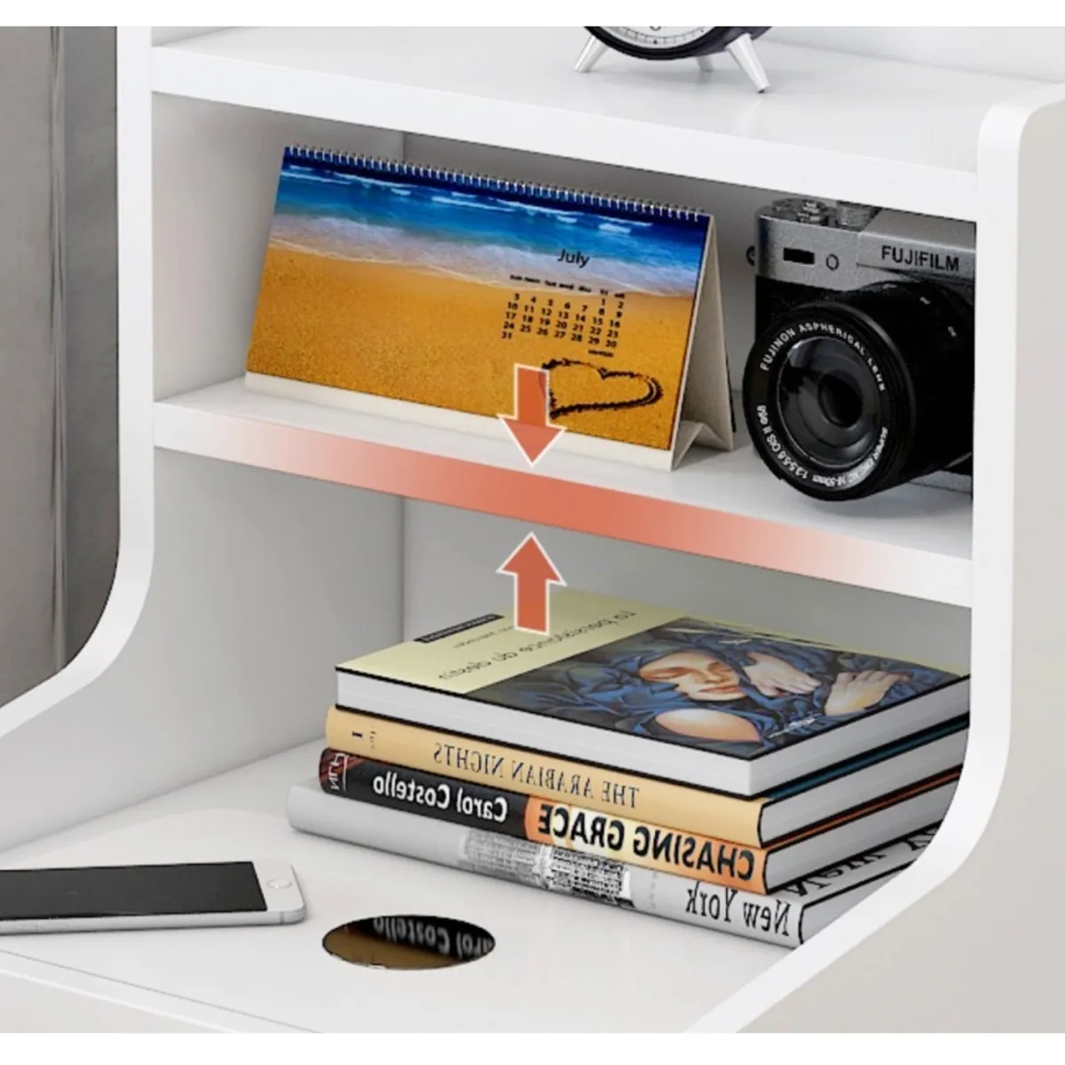 HOMER DESIGN - Velador 2 Niveles Con Cargador Inalambrico  40*34*68 Homer