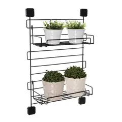 METALTRU - Porta macetero mural con 2 repisas negro