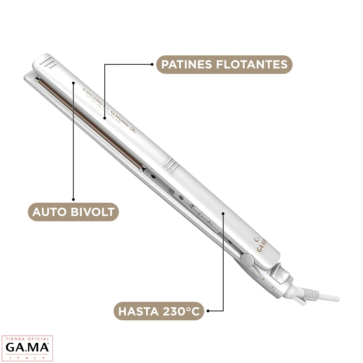 GAMA - Plancha Alisadora Elegance Gama  Coconut  Almond Ceramic Ion