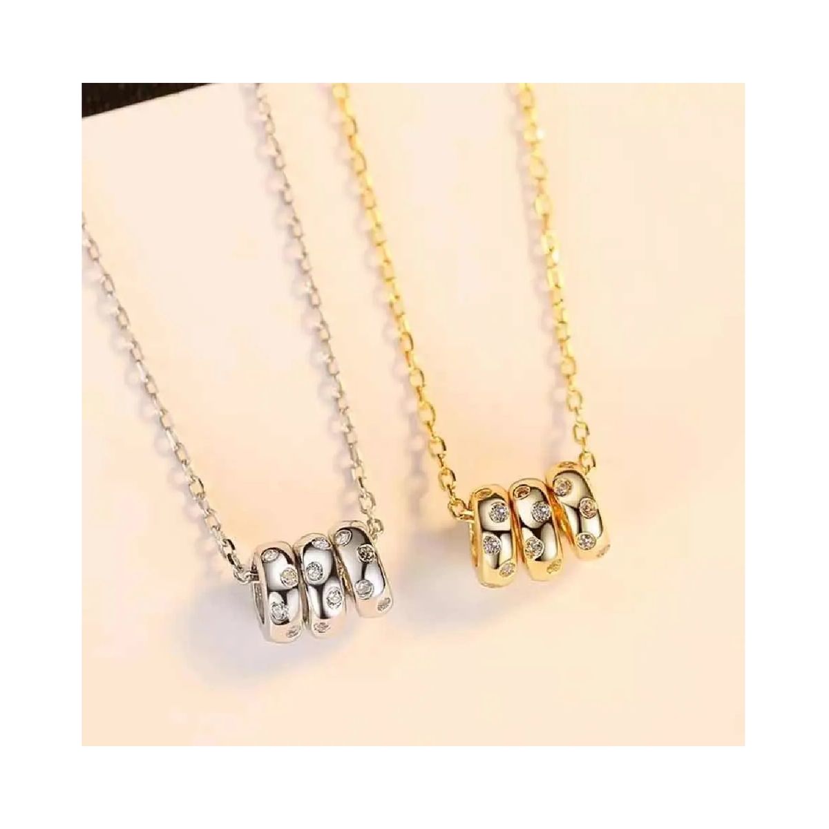 SILVER HEART - Collar con Tres Cuentas y Circones en Plata Fina 925 SILVER HEART