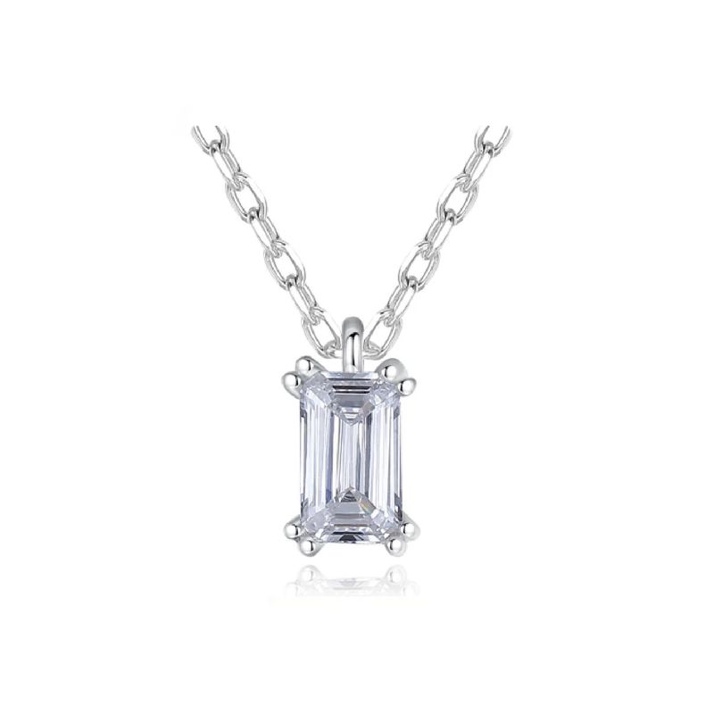 SILVER HEART - Collar Cadena con Circón Rectangular en Plata Fina 925 SILVER HEART