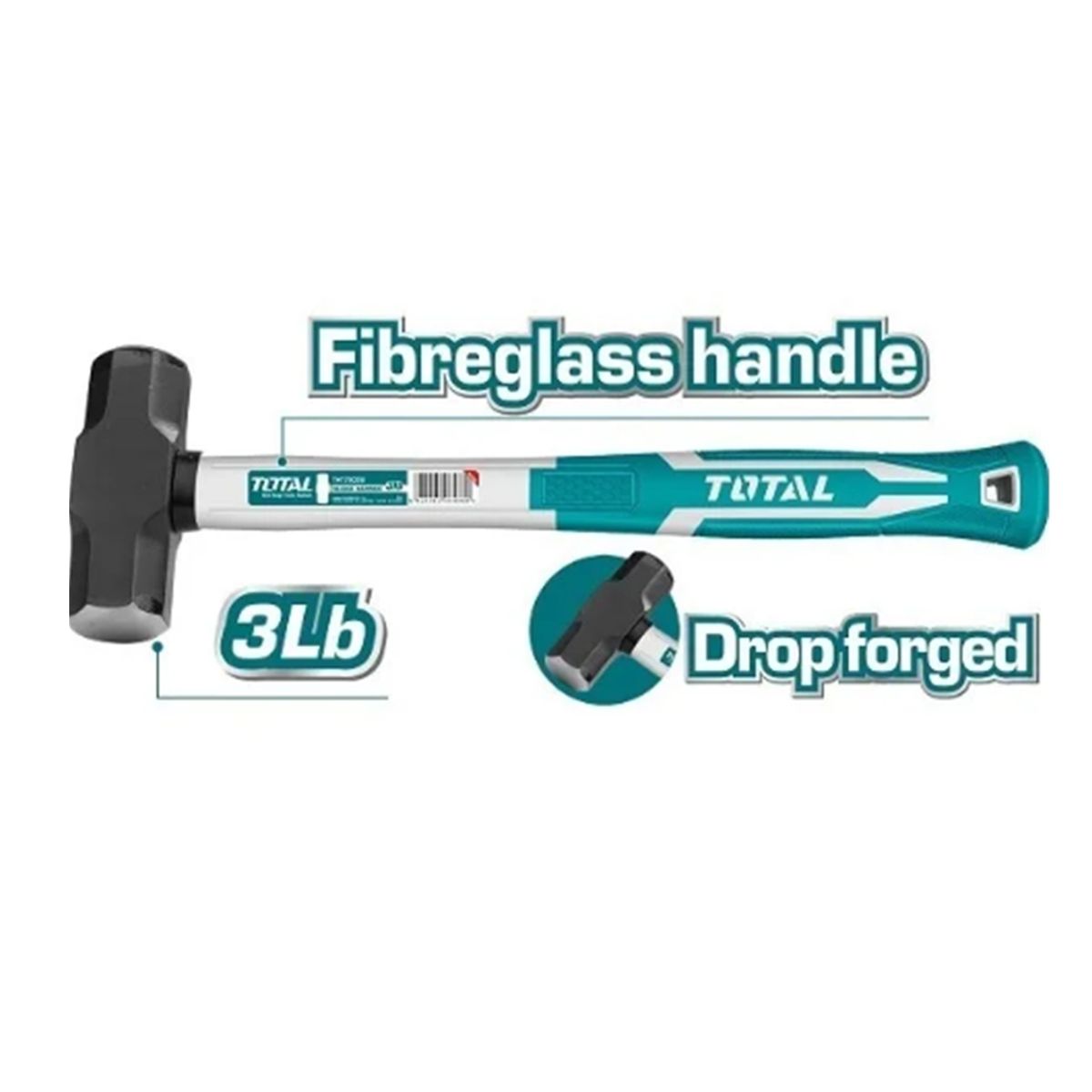 TOTAL TOOLS - Combo Martillo Mazo 3Lbs Mango Fibra de vidrio Total