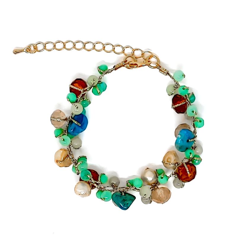 ANDREA COGGIOLA JOYAS - Pulsera Cristales Piedra Perla de Río Hilo Seda