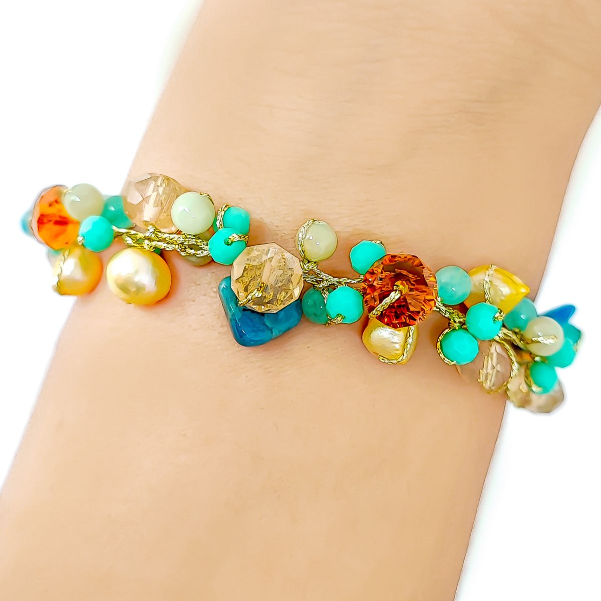 COGGIOLA - Pulsera Cristales Piedra Perla de Río Hilo Seda