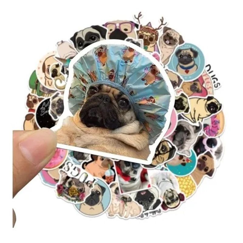 GARSIL - 50 Stickers Perro Pug Kawaii  - Etiquetas Autoadhesivas
