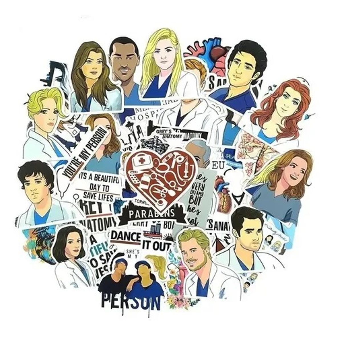 GARSIL - 50 Stickers Grey s Anatomy - Etiquetas Autoadhesivas