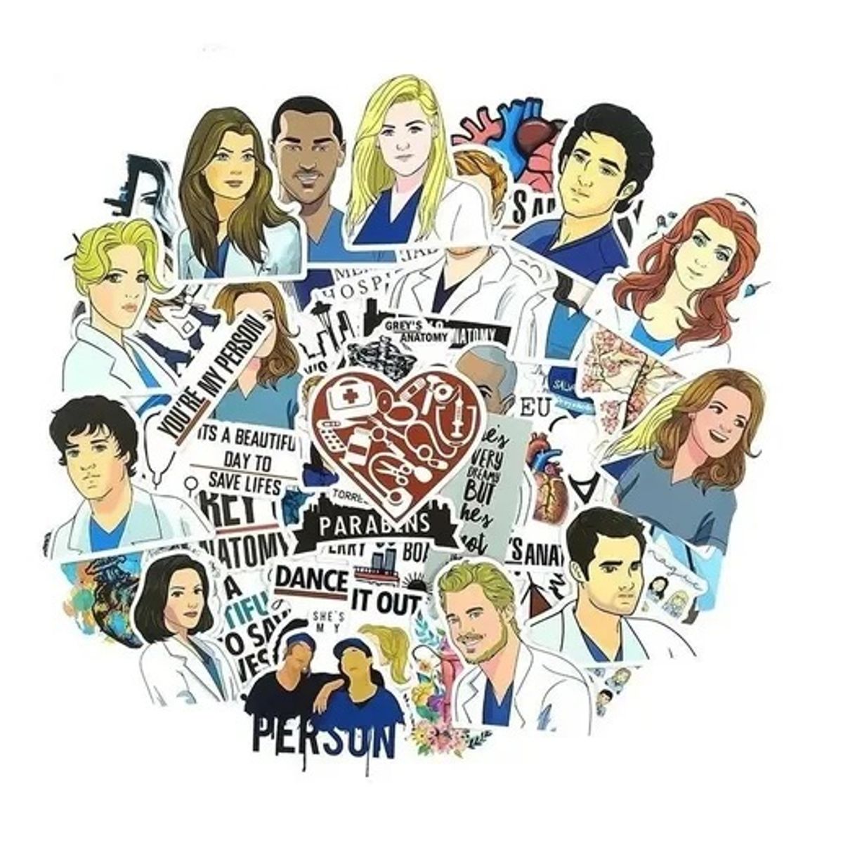 GARSIL - 50 Stickers Grey s Anatomy - Etiquetas Autoadhesivas