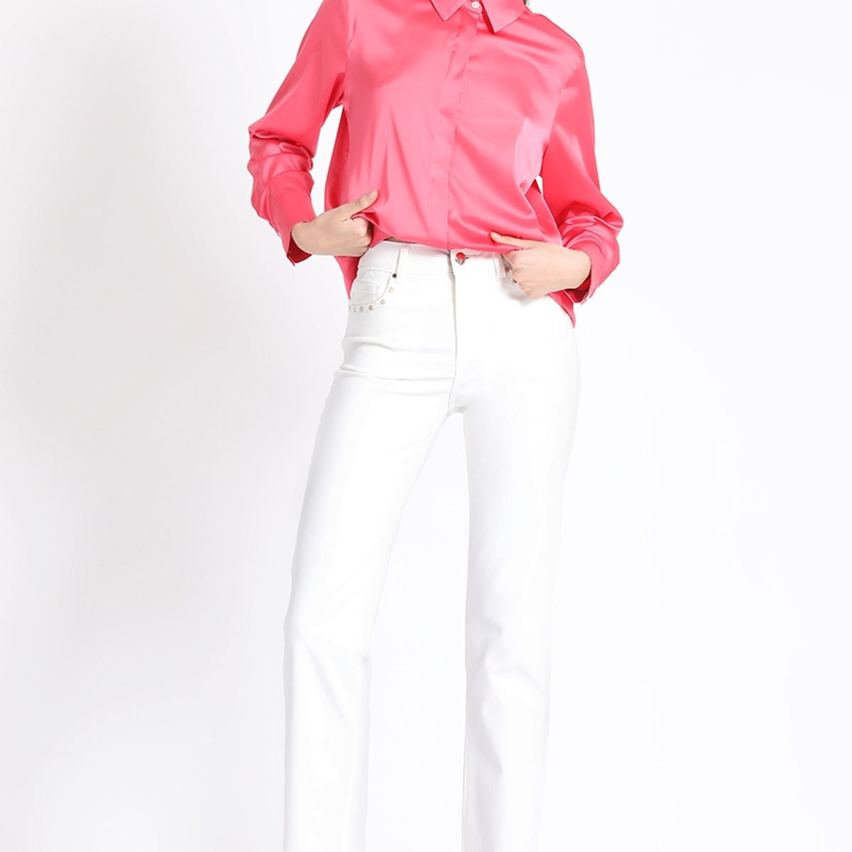 LIOLA - Jeans Recto Tachas Blanco Liola