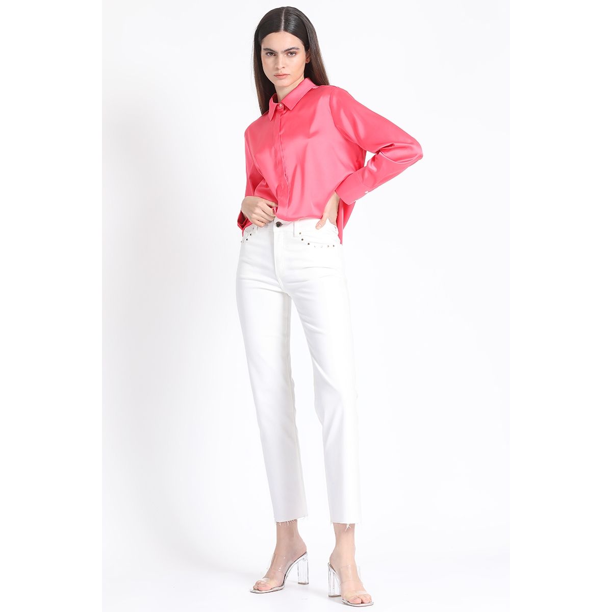 LIOLA - Jeans Recto Tachas Blanco Liola