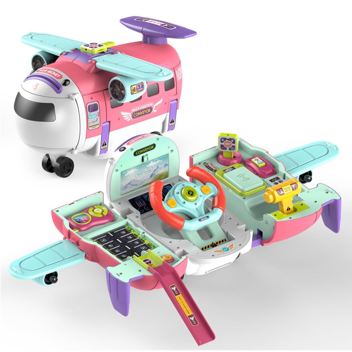 MON PETIT - Avion Juguete 3 en 1 Simulador de Piloto Alcancia - Rosado