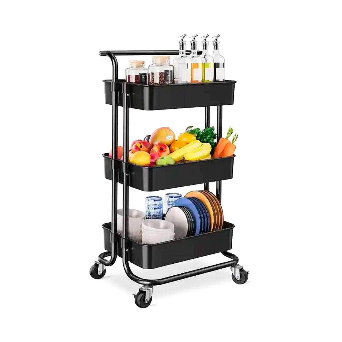 MUNDO ONLINE - Carrito Organizador 3 Niveles Carro Verdulero Multiuso con Ruedas