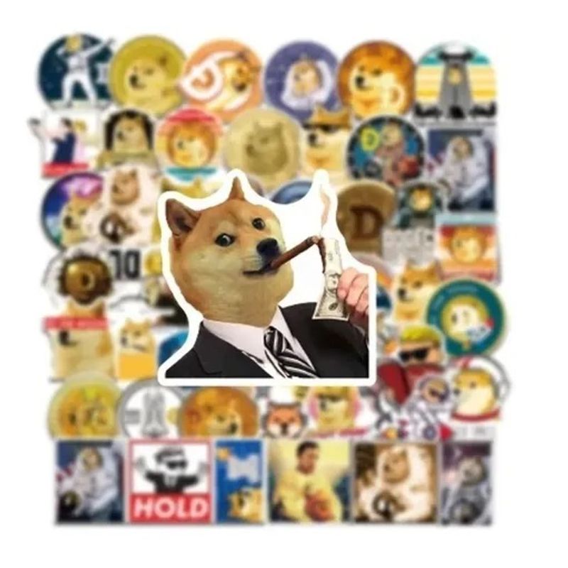 GARSIL - 50 Stickers Dogecoin - Etiquetas Autoadhesivas