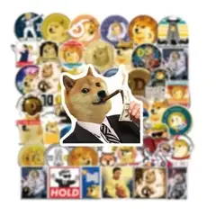 GARSIL - 50 Stickers Dogecoin - Etiquetas Autoadhesivas