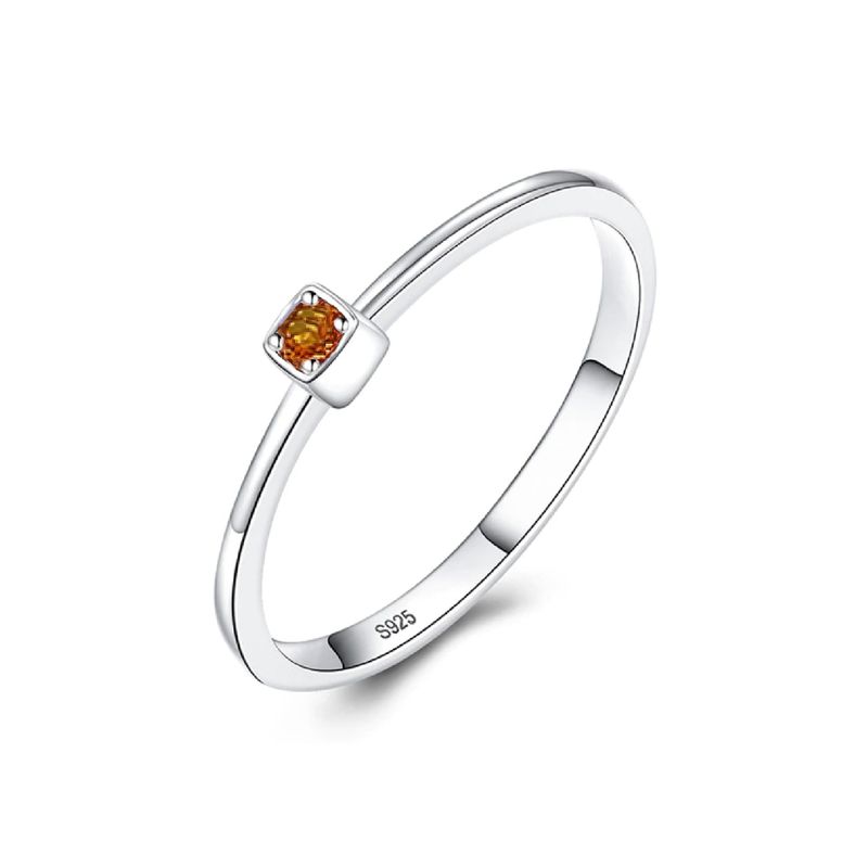 SILVER HEART - Anillo Solitario con Circón Naranja en Plata Fina 925 SILVER HEART