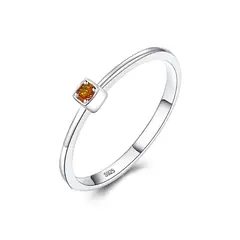 SILVER HEART - Anillo Solitario con Circón Naranja en Plata Fina 925