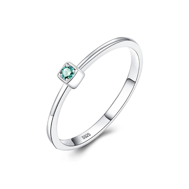 SILVER HEART - Anillo Solitario con Circón Verde en Plata Fina 925 SILVER HEART