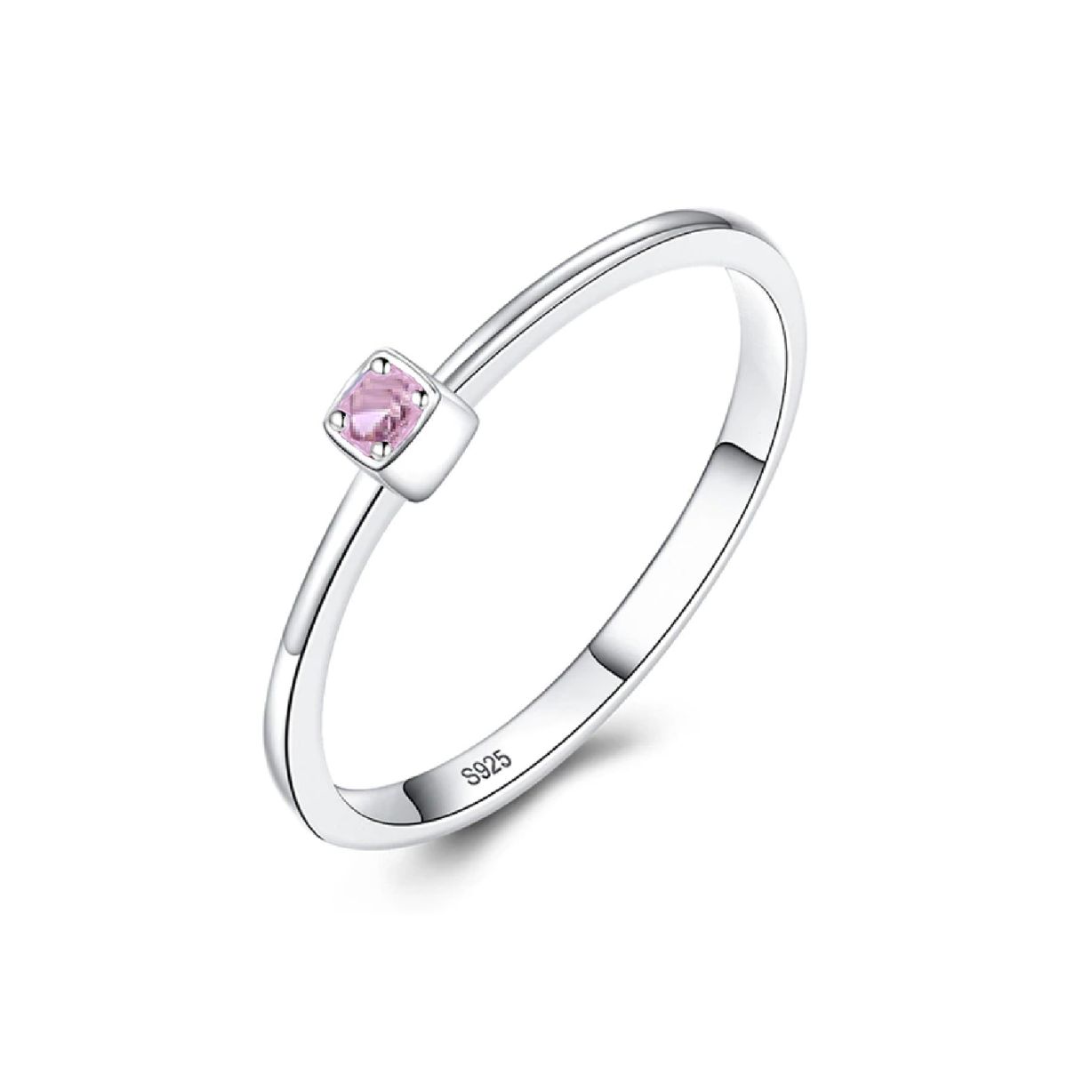 SILVER HEART - Anillo Solitario con Circón Rosa Claro en Plata Fina 925 SILVER HEART