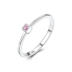 SILVER HEART - Anillo Solitario con Circón Rosa Claro en Plata Fina 925