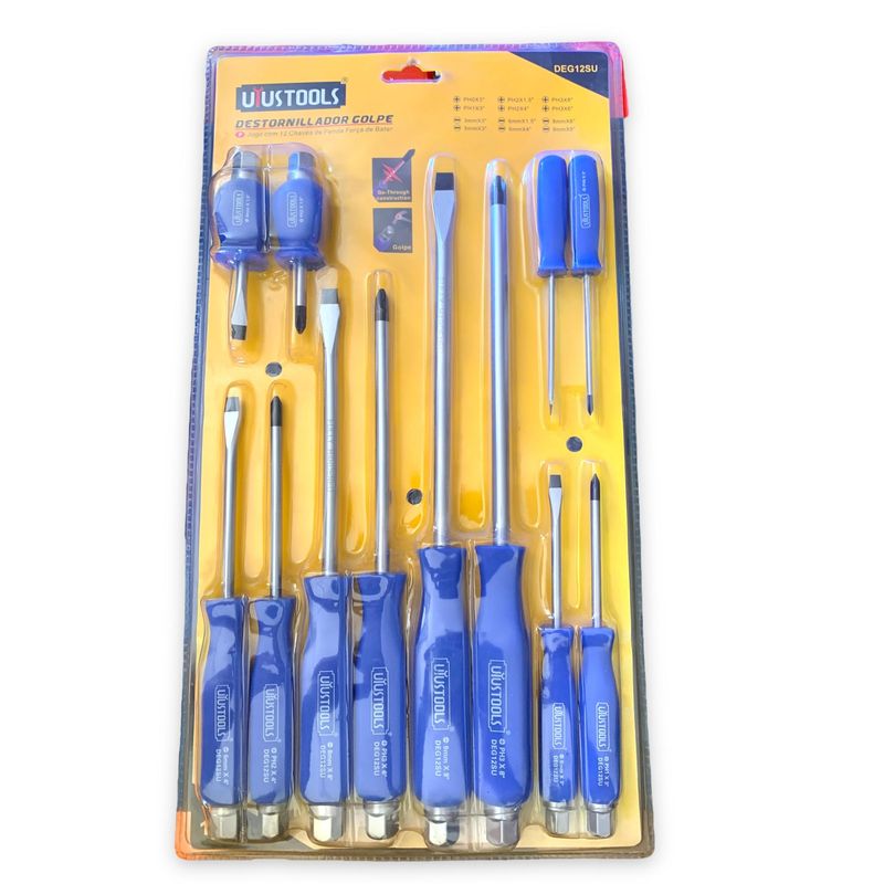 UYUSTOOL - SET DESTORNILLADOR DE GOLPE Y TORQUE  12 PIEZA