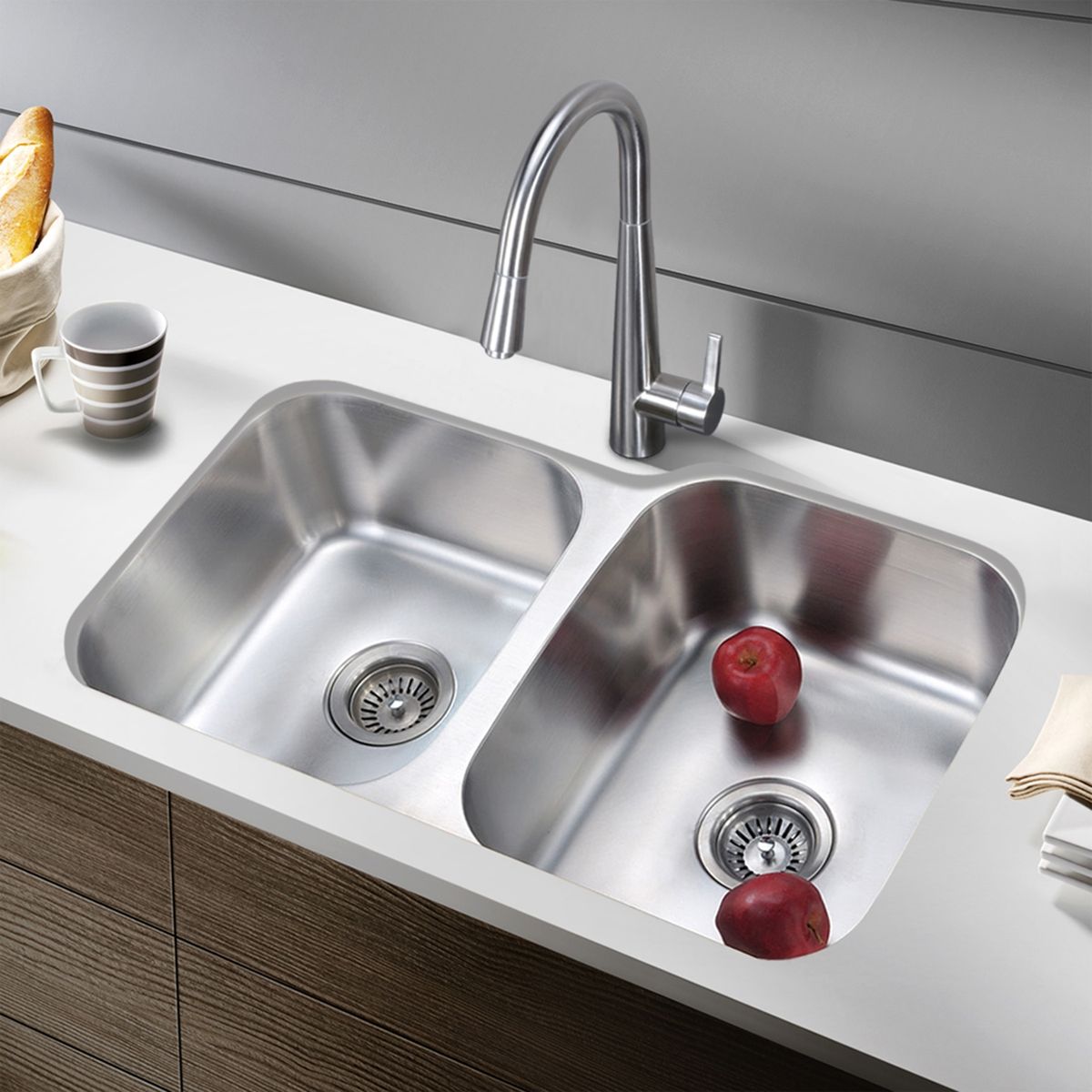 UNITEX - Lavaplatos Doble empotrado y bajo cubierta (802 x 520 x 230 mm) ES301816R