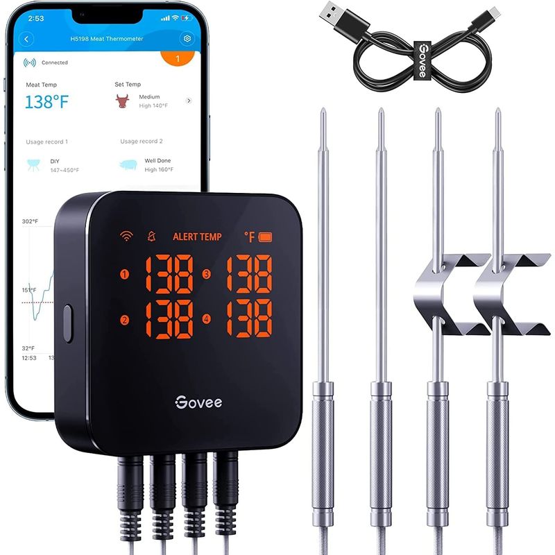 GOVEE - Termómetro de Carne Wifi con 4 Sondas - Govee