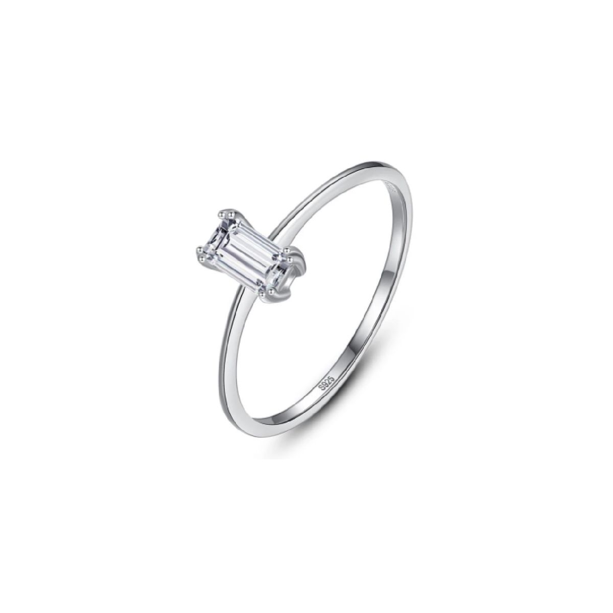 SILVER HEART - Anillo Solitario con Circón Rectangular en Plata Fina 925 SILVER HEART