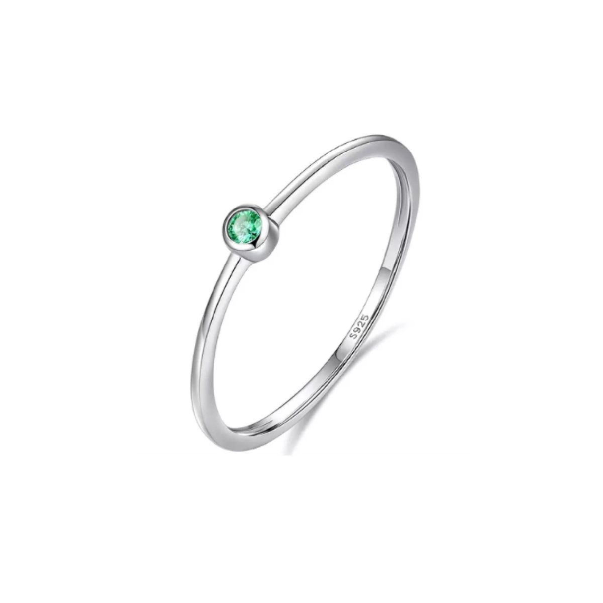 SILVER HEART - Anillo Solitario Circón Redondo Verde en Plata Fina 925 SILVER HEART