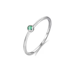 SILVER HEART - Anillo Solitario Circón Redondo Verde en Plata Fina 925