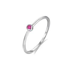 SILVER HEART - Anillo Solitario Circón Redondo Rosa en Plata Fina 925