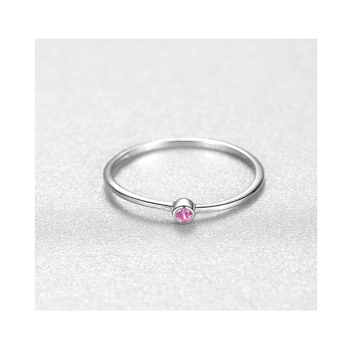 SILVER HEART - Anillo Solitario Circón Redondo Rosa en Plata Fina 925 SILVER HEART