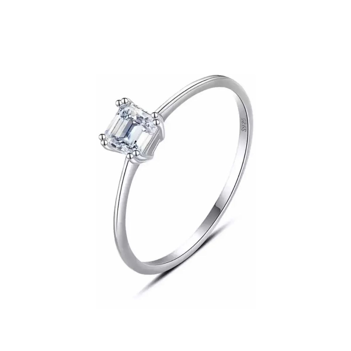 SILVER HEART - Anillo de Compromiso Circón Cuadrado en Plata Fina 925 SILVER HEART