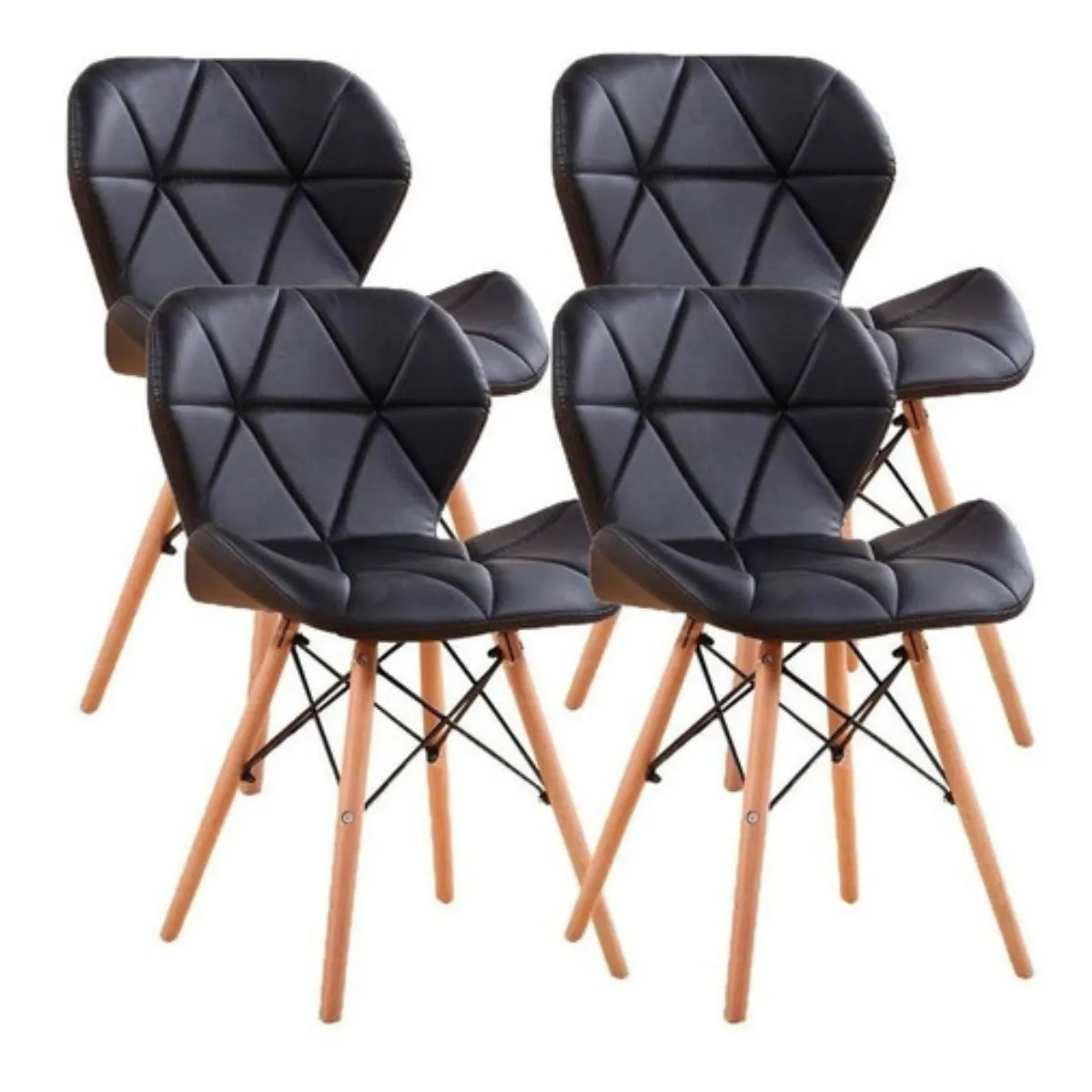 GENERICO - Set 4 Sillas Radar Negras Ecocuero