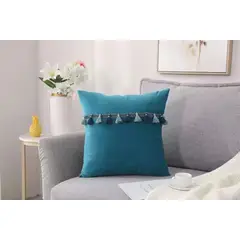 TODOHOGAR SANTIAGO DE CHILE - Cojín de terciopelo con flecos 45x45 turquesa