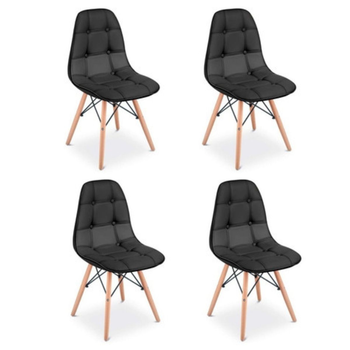GENERICO - Set de 4 Sillas Capitone Ecocuero Negro