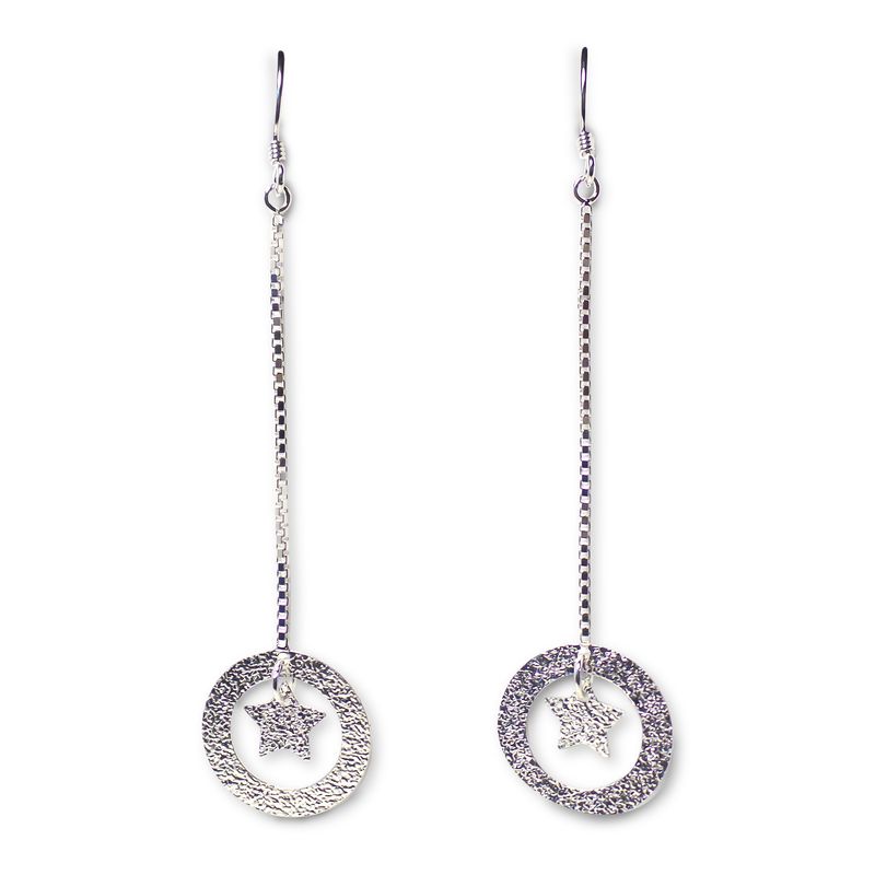 ANDREA COGGIOLA JOYAS - Aros Colgantes Cadena Veneciana Círculo Calado Estrella