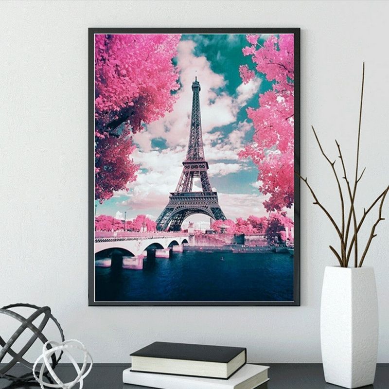 KUANGYE - Bordado Pintura Diamante - París En Rosa 30x40 Punto Cruz