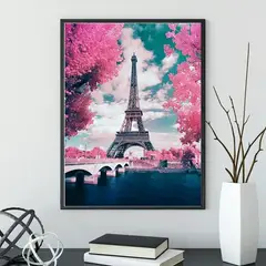 KUANGYE - Bordado Pintura Diamante - París En Rosa 30x40 Punto Cruz