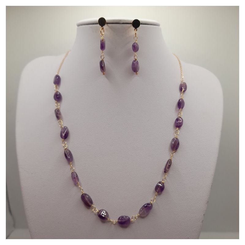 CAT JOYAS - Conjunto collar y aros amatista enchapado en oro