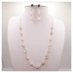 CAT JOYAS - Conjunto collar y aros cuarzo rosado enchapado en oro