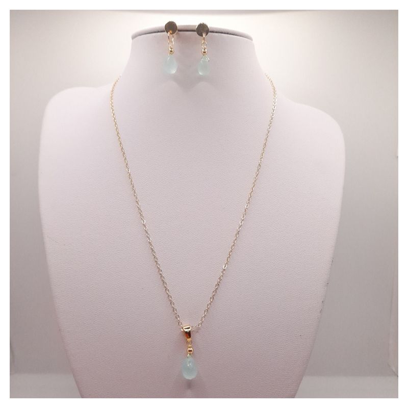 CAT JOYAS - Conjunto collar y aros calcedonia enchapado en oro