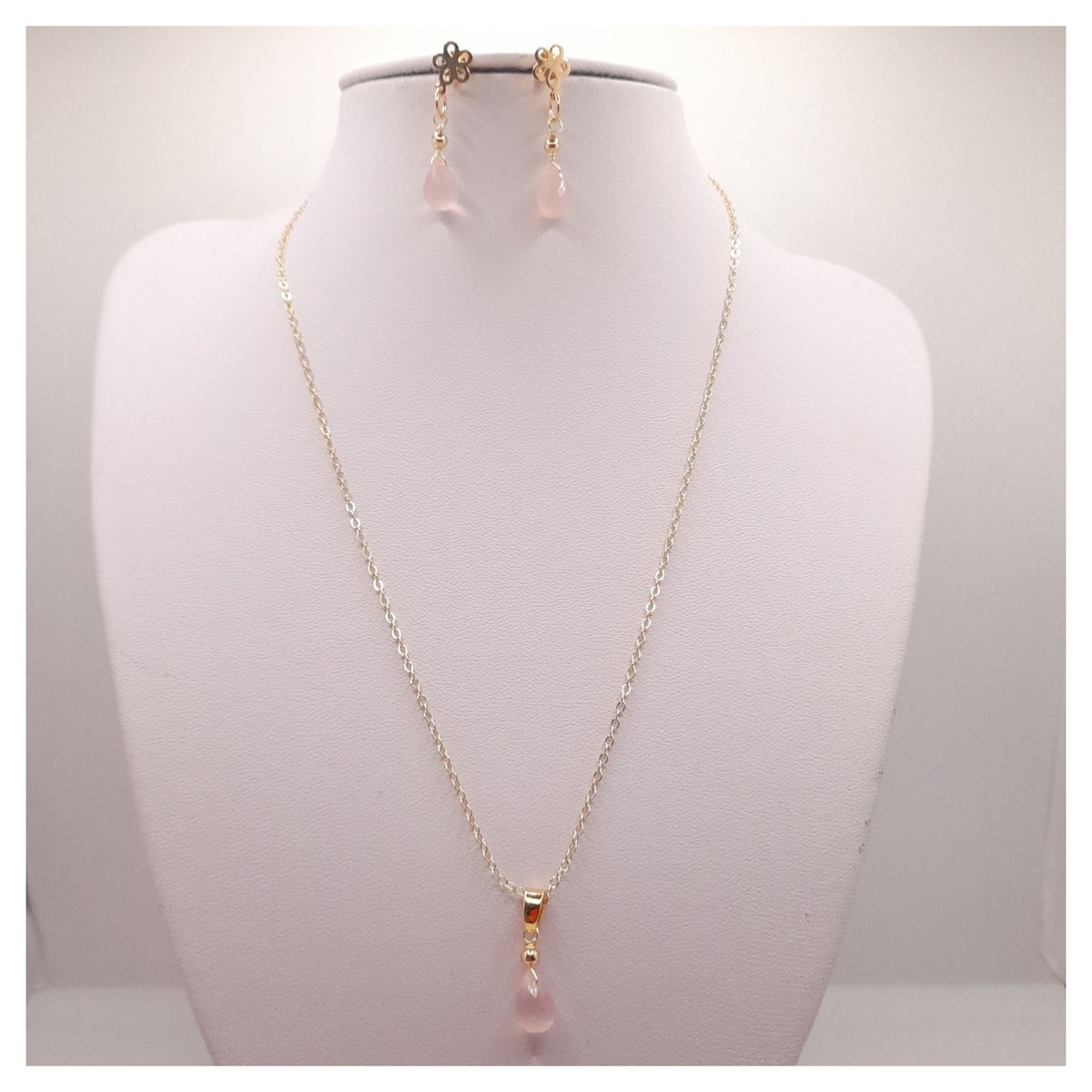 CAT JOYAS - Conjunto collar y aros calcedonia enchapado en oro